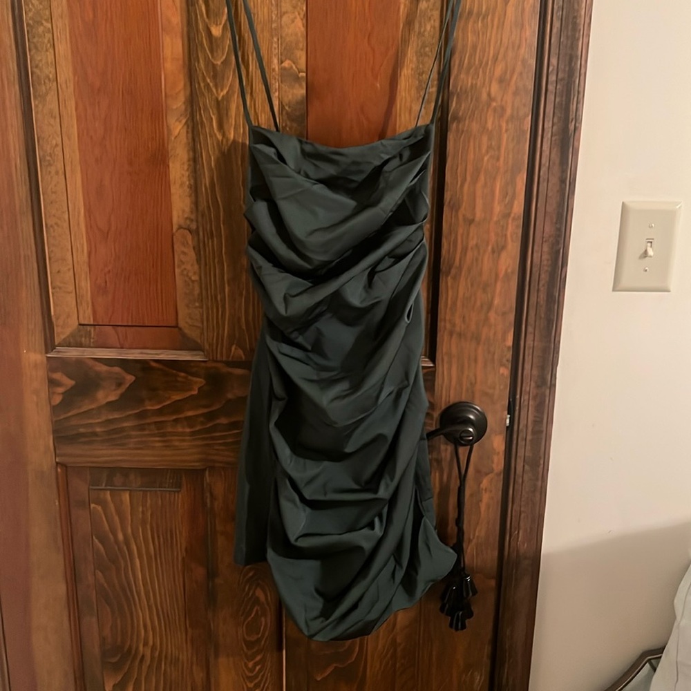 Amanda uprichard green tie back ruched dress